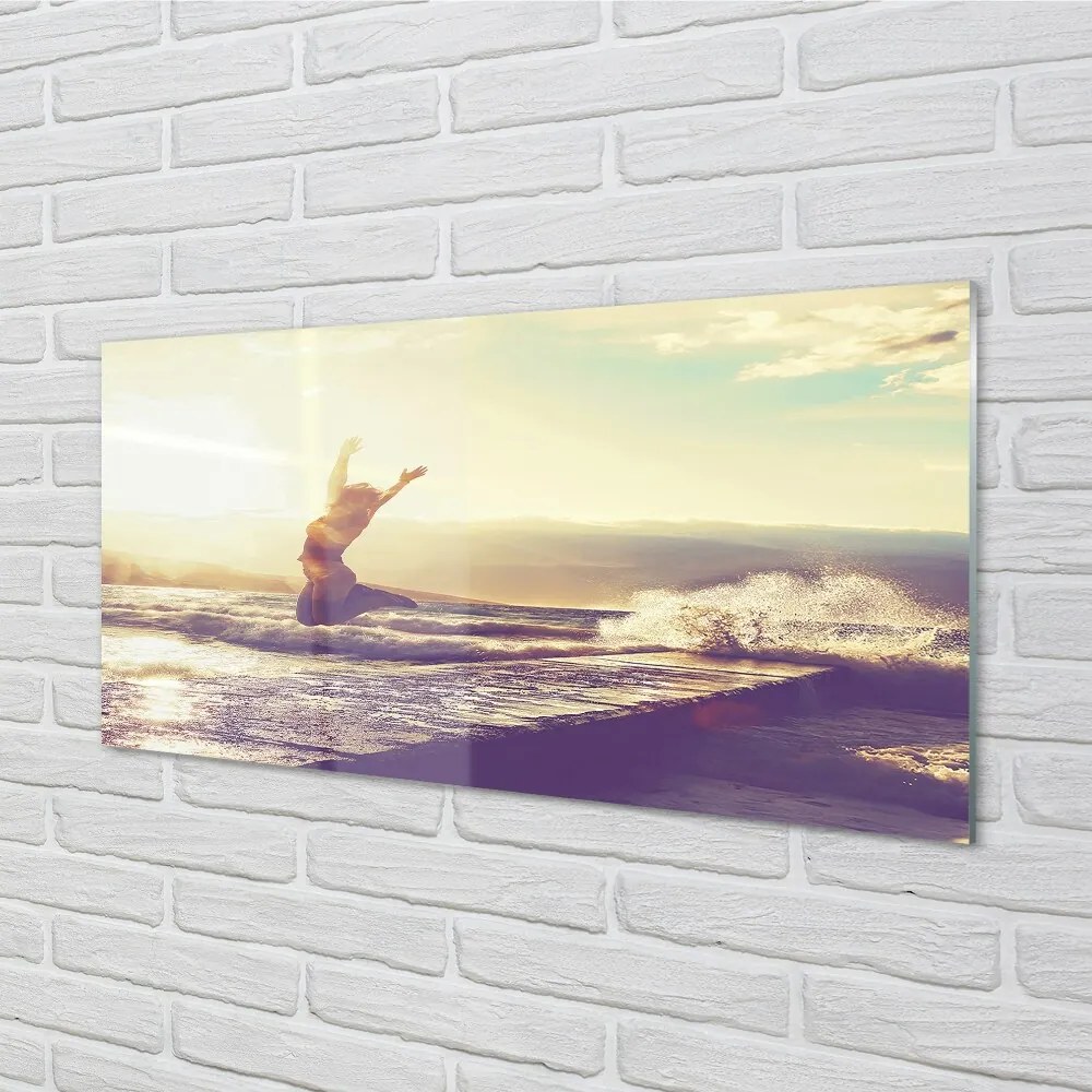 Obraz na skle Ženské jazero mraky 100x50 cm