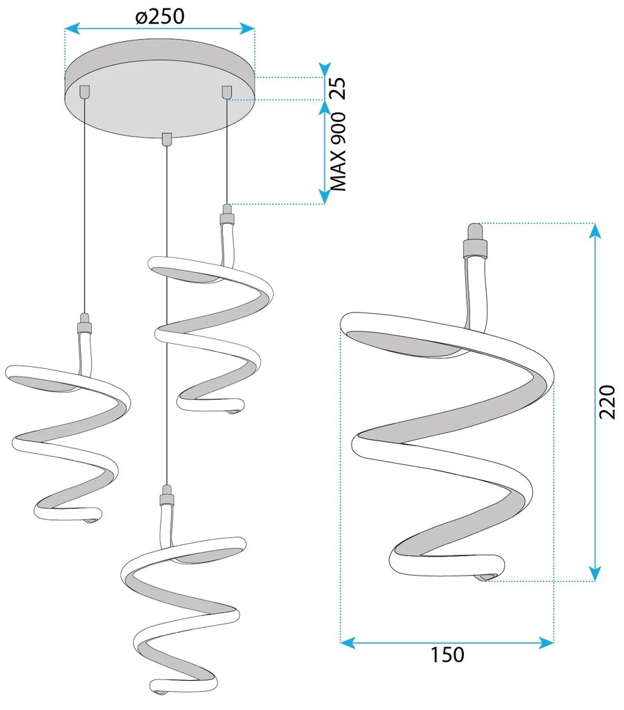 Toolight Toolight, LED závesné svietidlo 3x20W, 4000K, 4000lm, G075-3CPR, zlatá, OSW-08661