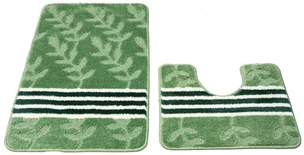 Sada kúpeľňových koberčekov NATEL zelená, pruhy / lístie