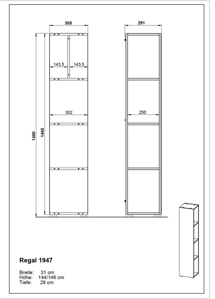 Antracitová kúpeľňová skrinka 31x144 cm Vasio – Germania