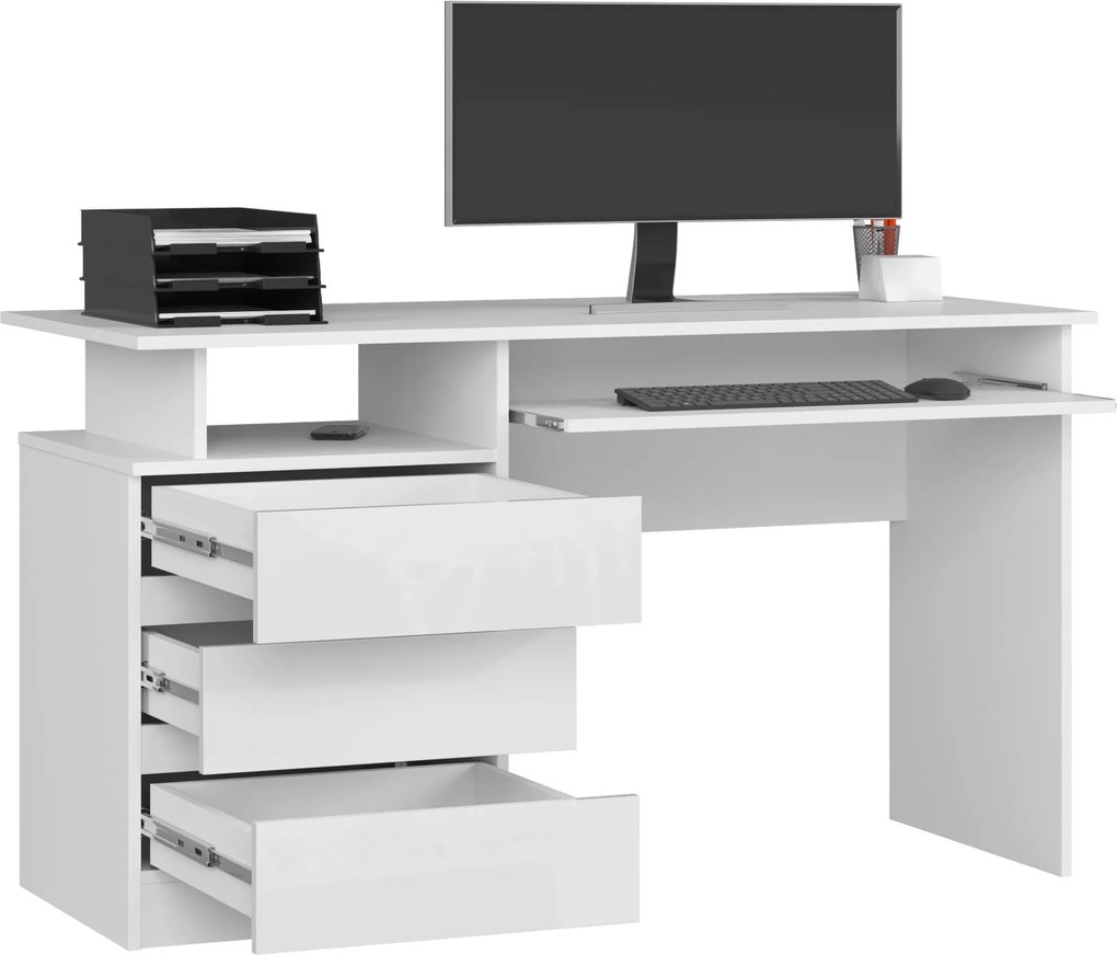 Volně stojící psací stůl CLP 135 cm bílý lesk