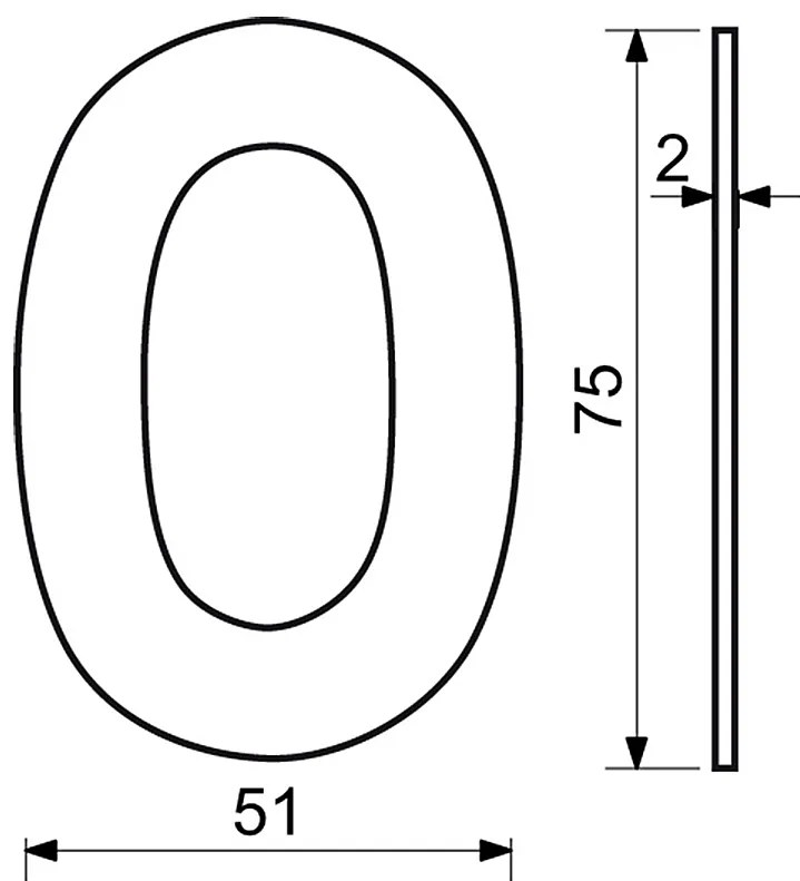 Nerezové číslo v plochom „2D“ prevedení RICHTER RN.75L (čierne), 3, RICHTER Čierna matná