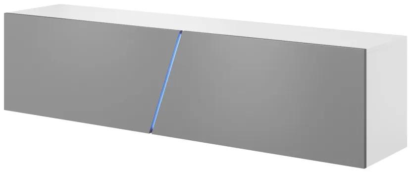 TV stolík Slant s LED osvetlením 160 cm biely mat/sivý lesk