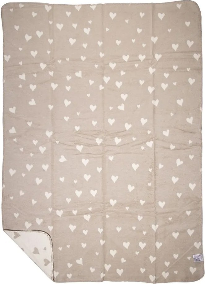 Béžovo-biely obojstranný pléd so srdiečkami Small hearts – 130*180*3 cm