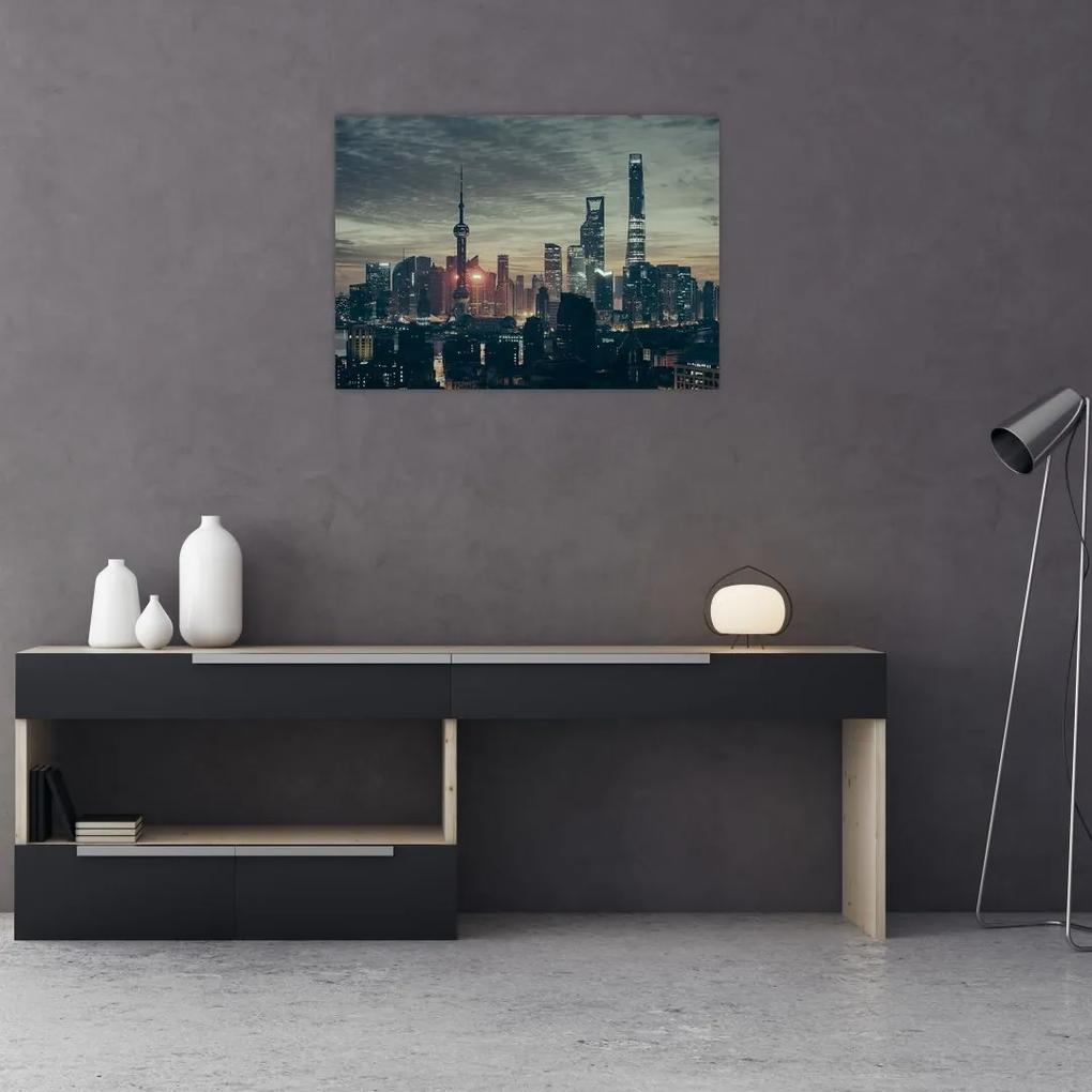 Sklenený obraz mesta za súmraku (70x50 cm)