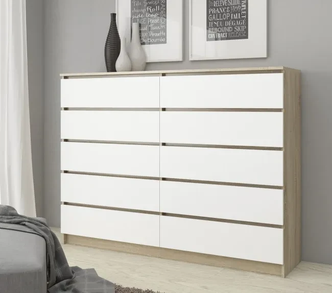 Komoda K160 10SZ CLP dub sonoma / biela