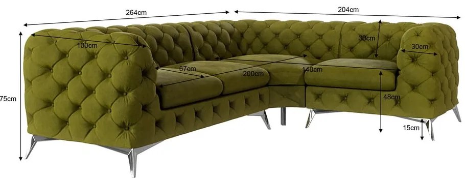 Zelená zamatová rohová pohovka (pravý roh/do L) Chelsea – Ropez