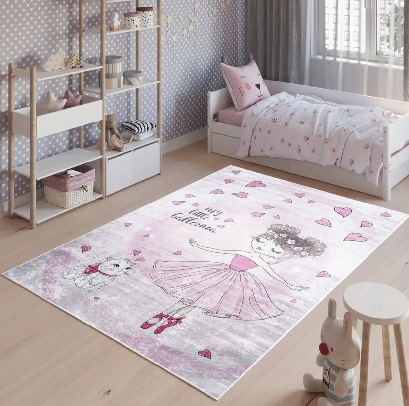 Detský ružový koberec s balerínou Šírka: 80 cm | Dĺžka: 150 cm