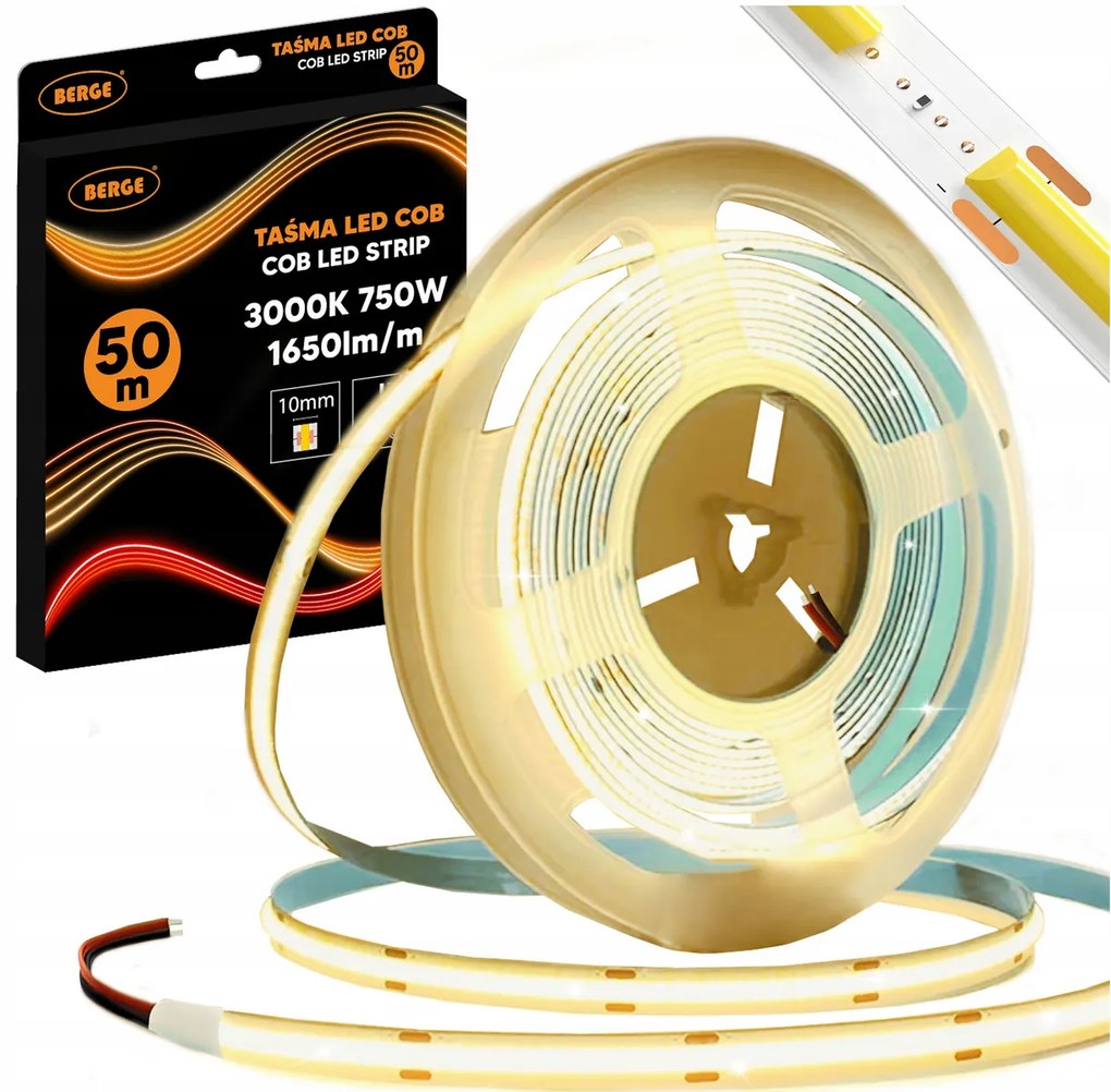 BERGE LED pásik COB Neon 12V - 528D - 15W/m - IP20 - 1650lm - 50m - teplá farba
