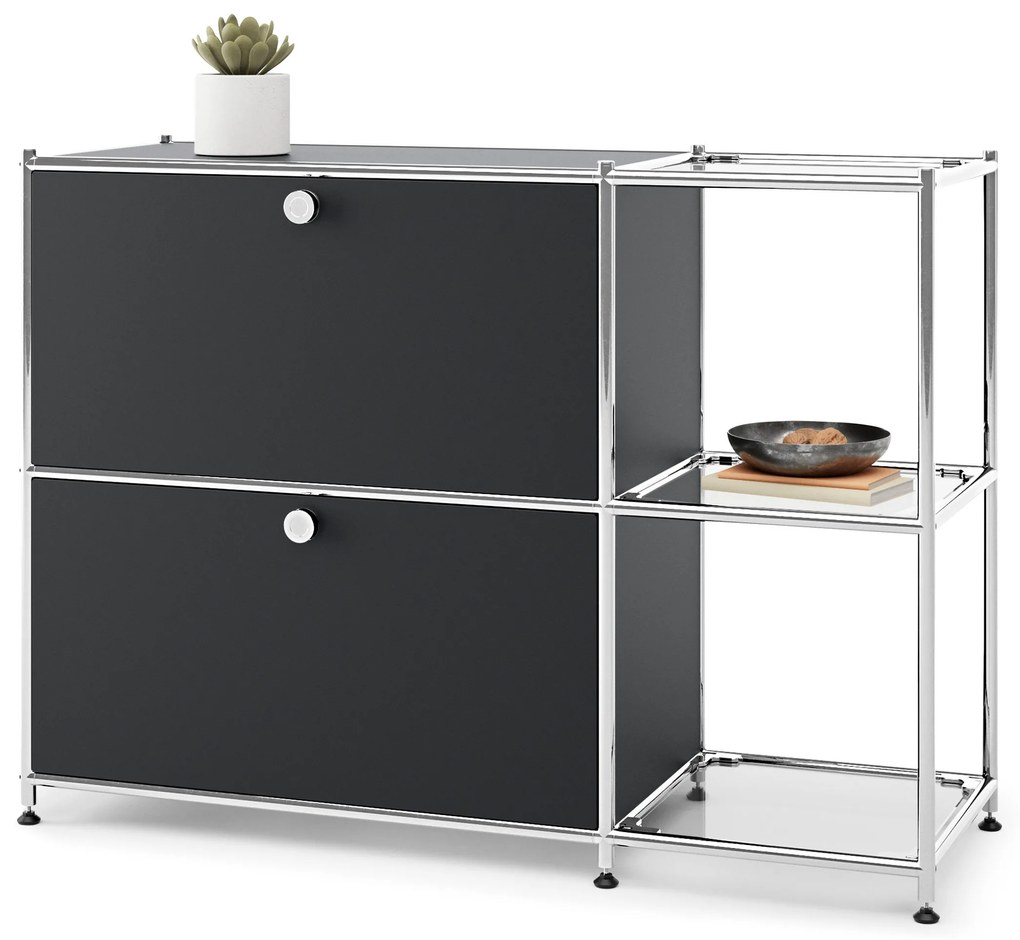 Kovová odkladacia skrinka »CN3« s 2 výklopnými priehradkami, čierna