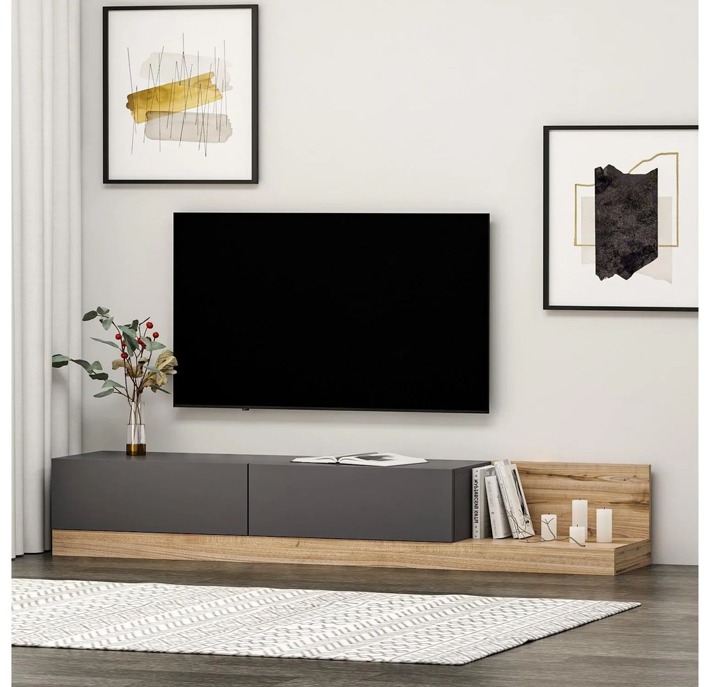 TV stolík/skrinka Kinani (antracit + orech) . Akcia -18%. Vlastná spoľahlivá doprava až k Vám domov. 1095364