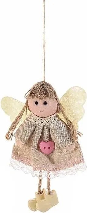 Závesný anjelik – prírodný s ružovým gombíkom 12 cm