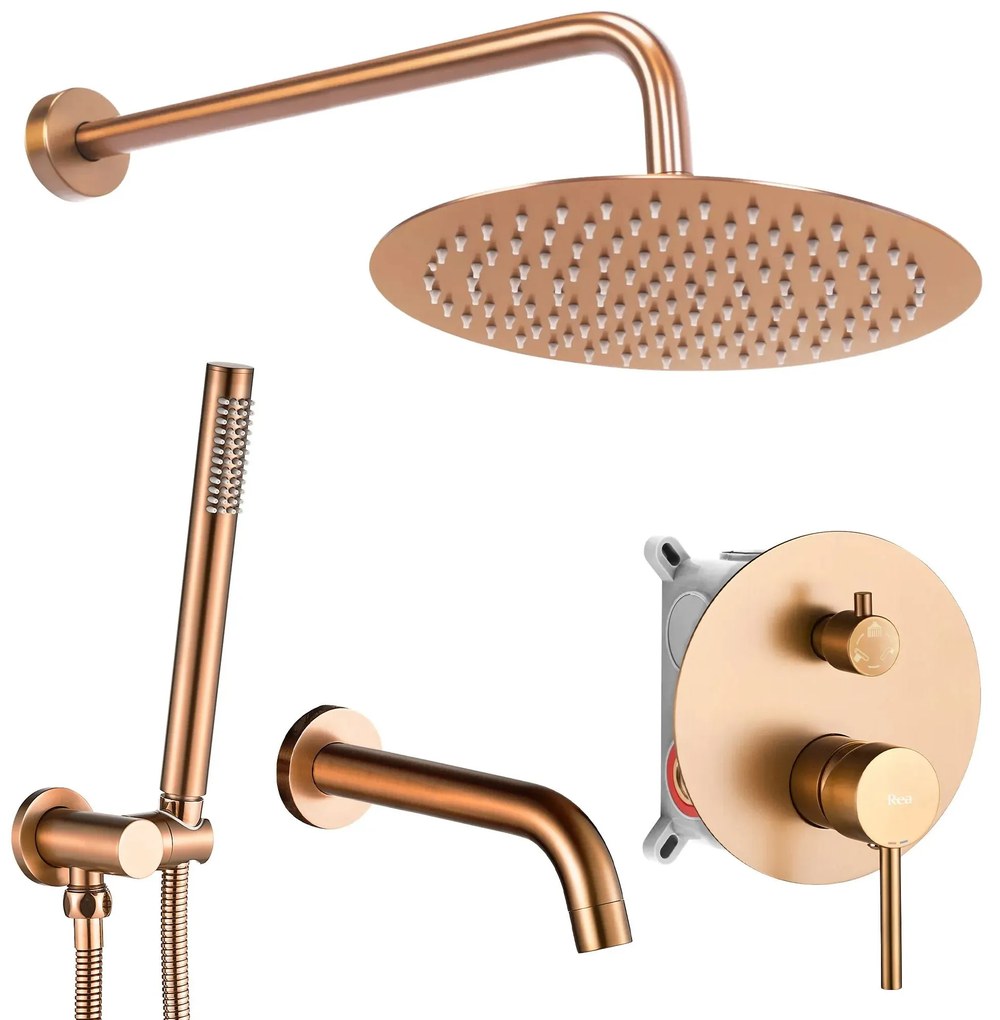 Rea Lungo, sprchová súprava pod omietku s vaňovou výlevkou + BOX, medená matná, REA-P8810