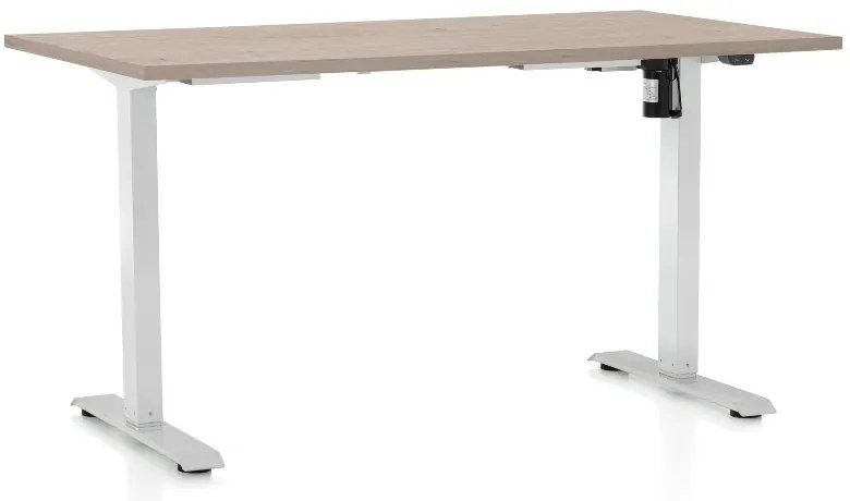 Výškovo nastaviteľný stôl OfficeTech A, 120 x 80 cm, biela podnož, dub