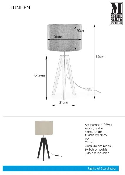 Markslöjd 107944 - Stolná lampa LUNDEN 1xE27/60W/230V