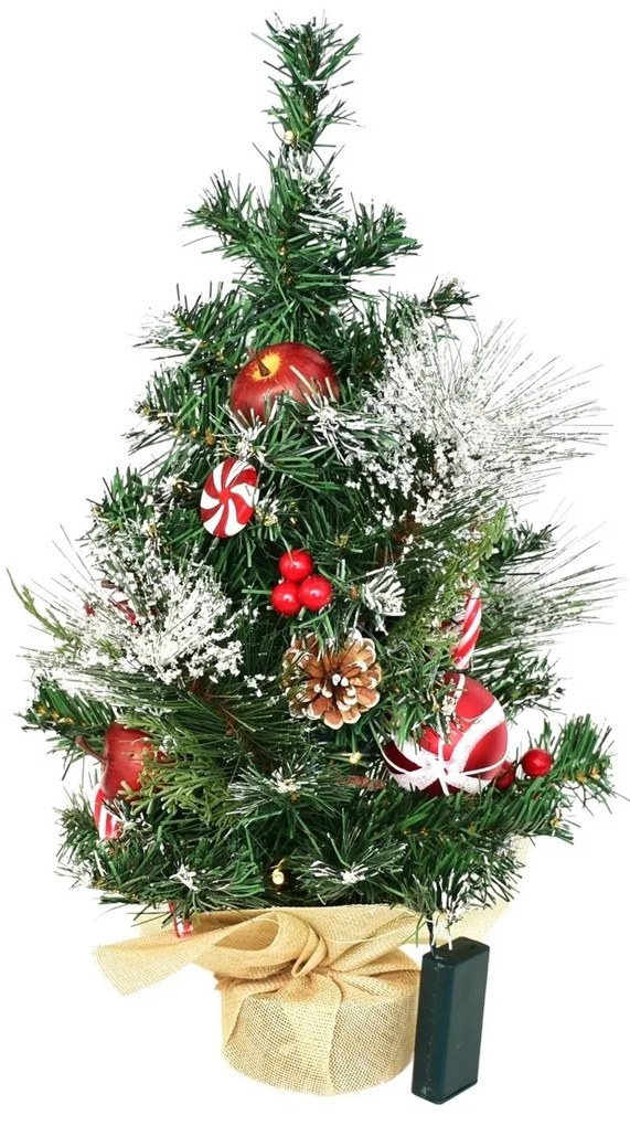 Zdobený vianočný stromček s osvetlením, 50 cm, 10 LED, teplá biela