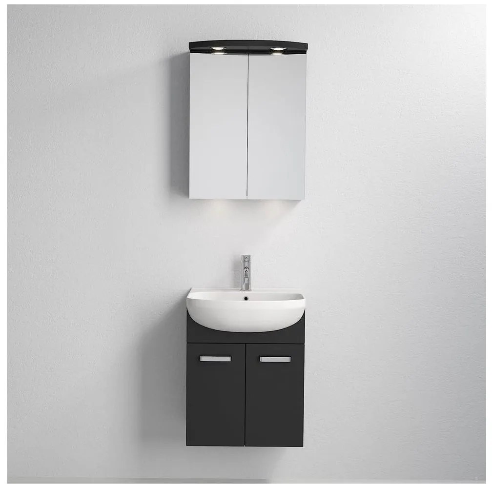 Kúpeľňová skrinka s umývadlom Vang + LED zrkadlová skrinka 230V IP44 čierna