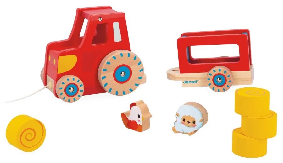 Ťahací drevený traktor s doplnkami