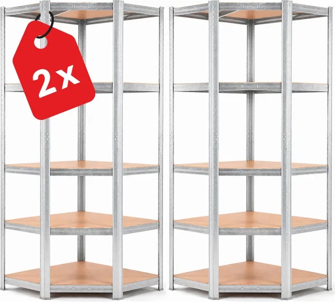 Regál 180x90x40 cm rohový pozinkovaný 5-polícový, nosnosť 875 kg - 2ks