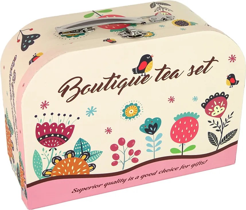 LEAN Toys Súprava na čaj a kávu v truhlici na čaj Ružové vzorované taniere