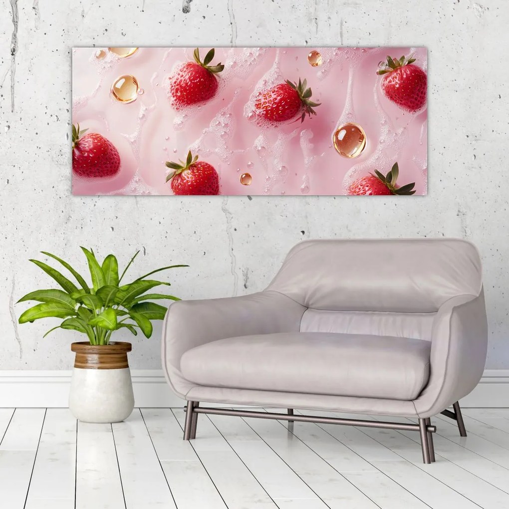 Obraz - Jahody v bublinách (120x50 cm)