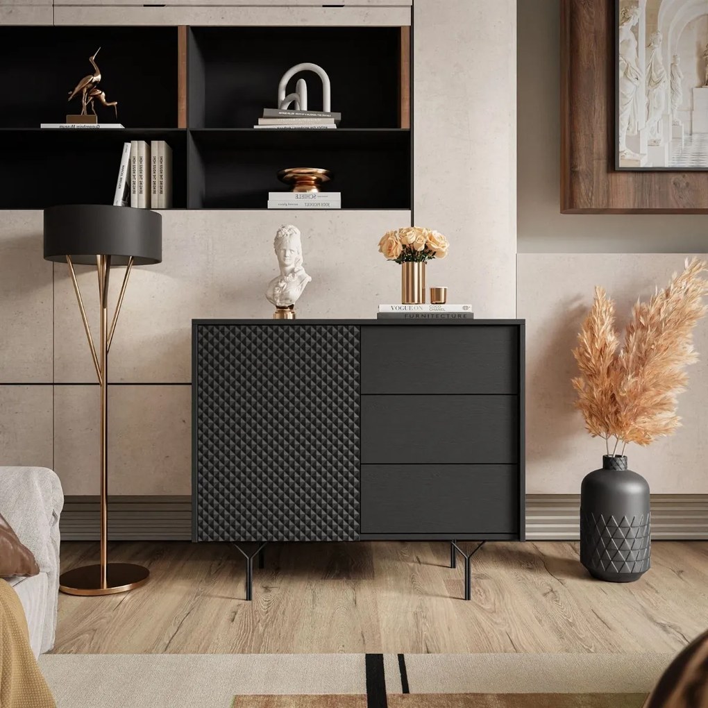 KOMODA KAREEM SO ŠUPLÍKMI ČIERNA 97 cm