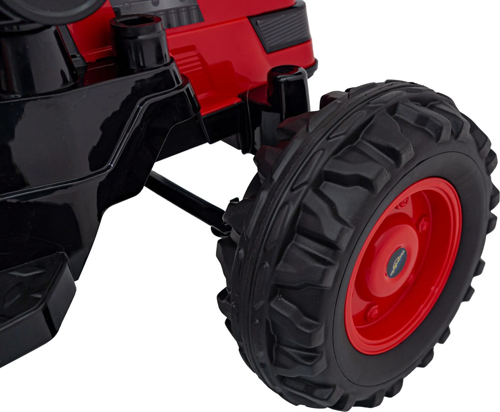 Ramiz Detský traktor na batérie Červený + pohyblivé rameno s lyžicou + diaľkové ovládanie + pomalý štart + FM rádio + LED