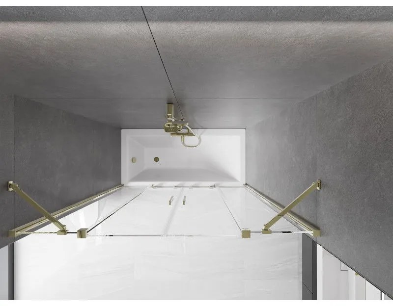 Mexen Velar Duo, 2-krídlová posuvná vaňová zástena 160 x 150 cm, 8mm číre sklo, zlatý lesklý profil, 896-160-000-02-50