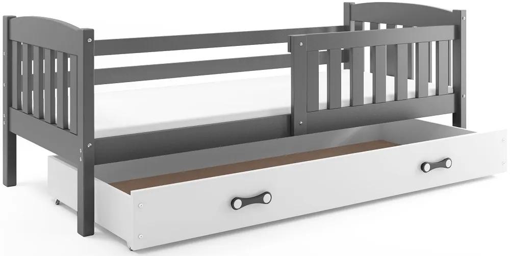 Detská posteľ KUBUŠ 1 s úložným priestorom | sivá Farba: Sivá / biela, Rozmer.: 160 x 80 cm