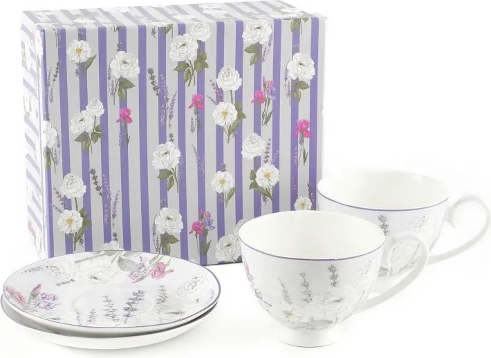 Home Elements Šálky s podšálkami 2 x 250 ml, Levanduľa