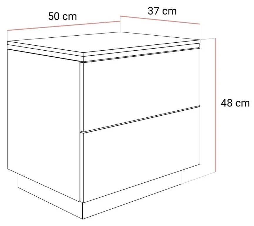 NOČNÝ STOLÍK NESSIE 2 BIELY LESK + STRIEBORNÝ LED
