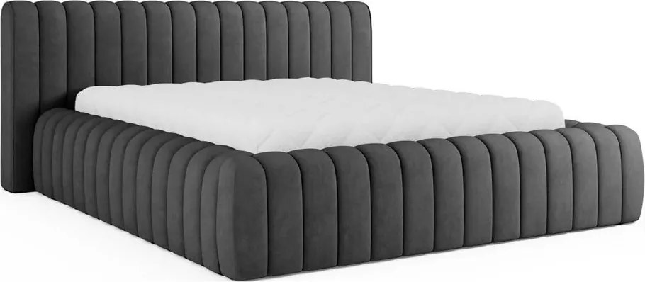 Tmavosivá čalúnená dvojlôžková posteľ s úložným priestorom s roštom 160x200 cm Carilla – ELTAP