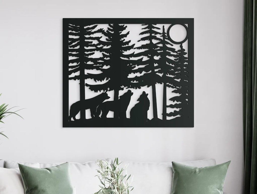 drevko Drevený obraz Vlky Rozmer obrazu: 32,5 x 39 cm, Farba dekorácie: Čierna