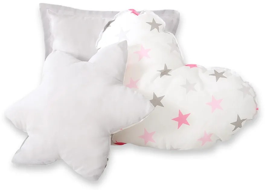 Bobono Stan Teepee pre deti + podložka na hranie + vankúše + ozdobné perie - Stars pink-grey/grey