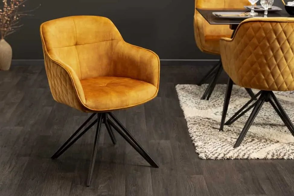 Otočná dizajnová jedálenská stolička Euphoria horčicová zamat