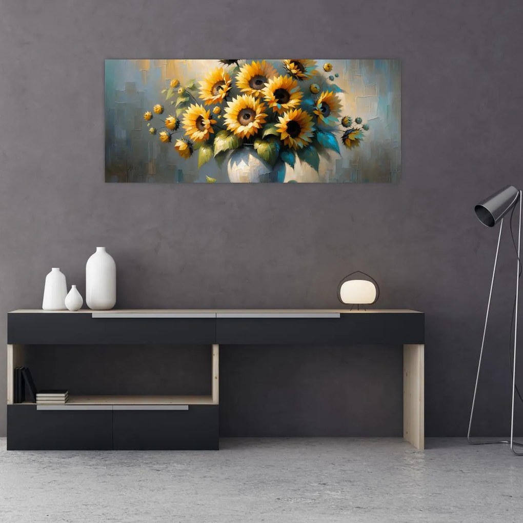 Obraz – Váza so slnečnicami (120x50 cm)