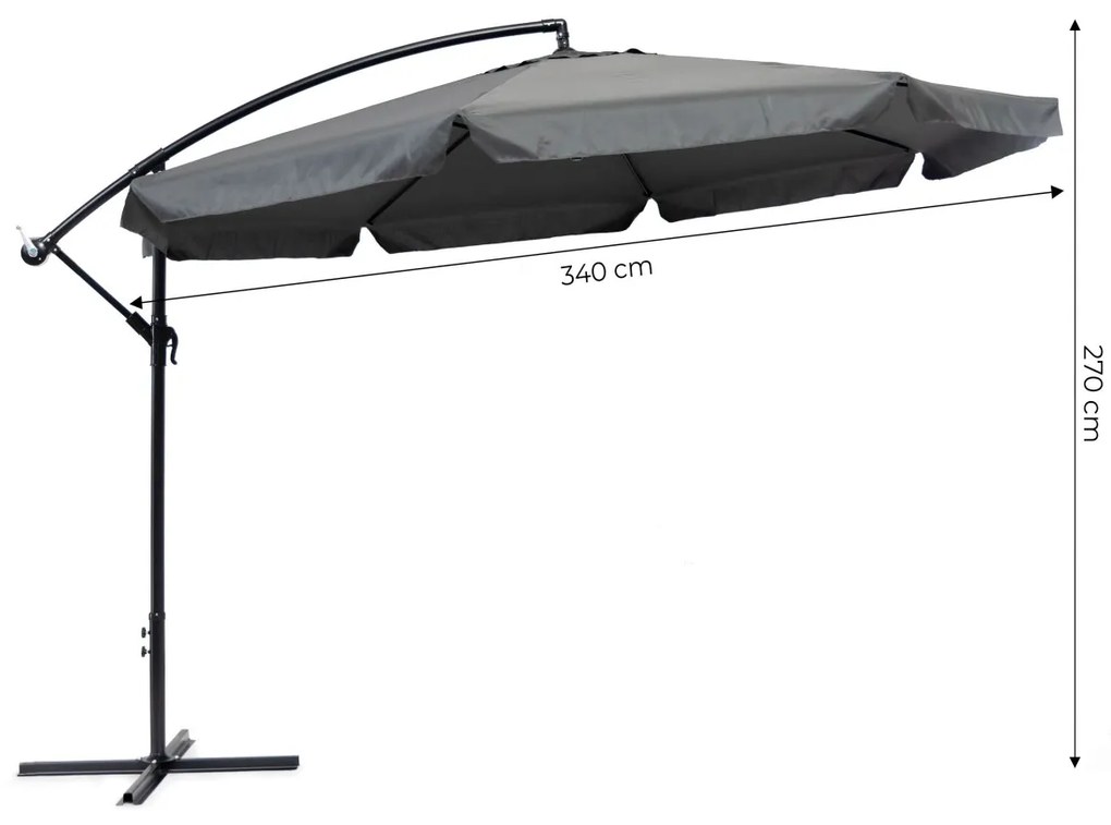 Záhradný slnečník Vlora 340 cm sivý