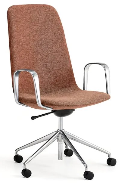 Stolička LANGLEY, stredný sedák, s kolieskami a podrúčkami, brúsený hliník/medená