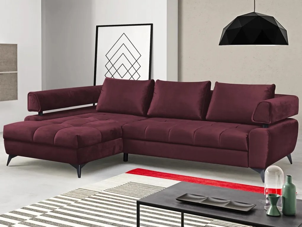 Rohová sedacia súprava Paris, vínová látka, ľavý roh