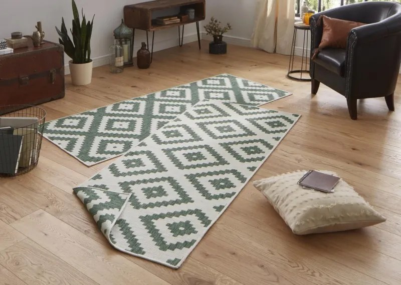 NORTHRUGS - Hanse Home koberce AKCIA: 80x350 cm Kusový koberec Twin-Wendeteppiche 103131 grün creme – na von aj na doma - 80x350 cm