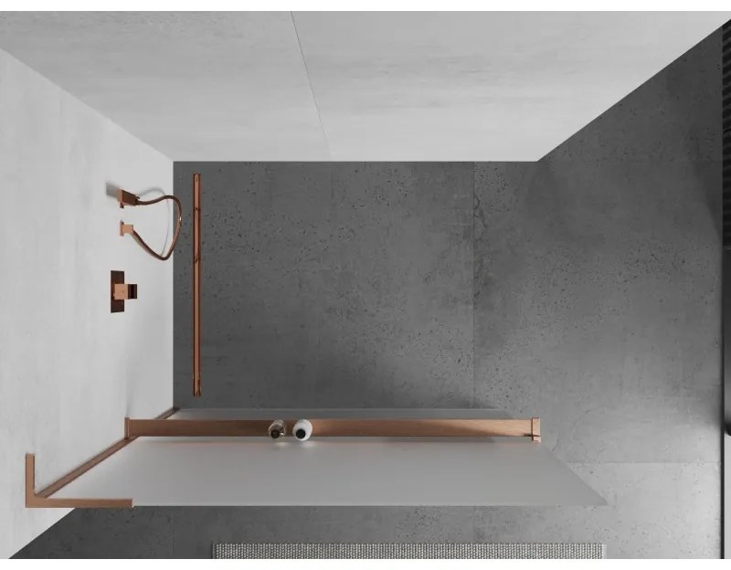Mexen Kioto+ L, sprchová zástena Walk-In s poličkou a vešiakom 80 x 200 cm, 8mm sklo námraza, medený matný profil, 800-080-123-65-30