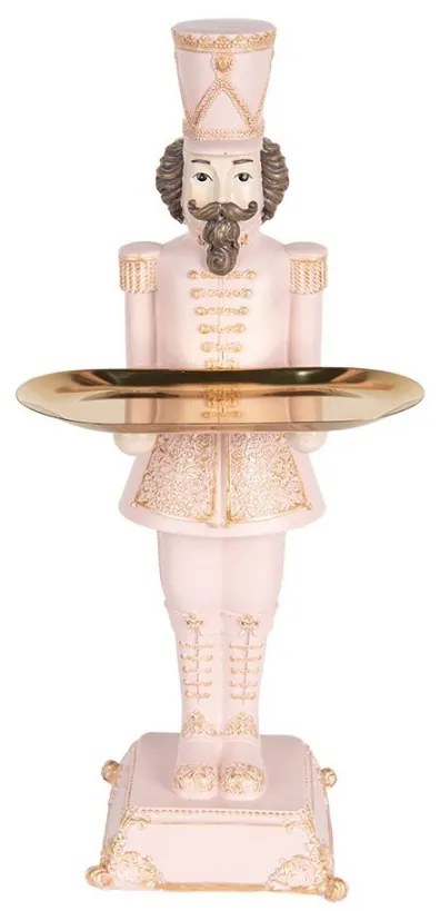 Ružová vianočná dekorácia Luskáčik so zlatým podnosom - 18*17*40 cm