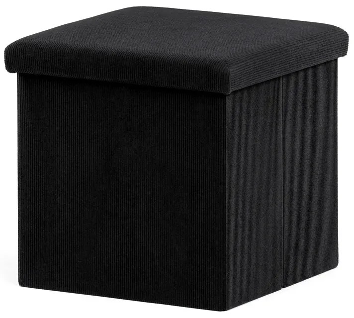 Taburet s úložným prostorem, černá manšestrová látka
