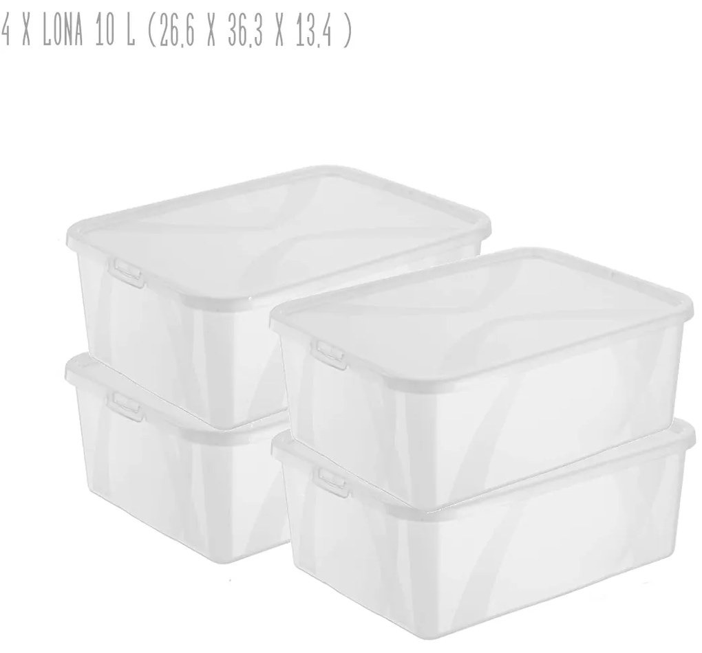 Súprava 4 kusov úložných boxov s vekom, Rotho LONA, 36x27x13 (10 l pánske topánky)
