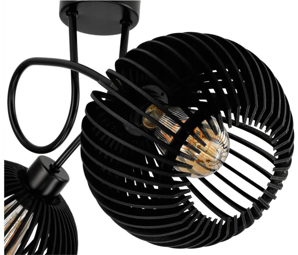 BERGE LED stropné svietidlo 2XE27, drevené, čierne