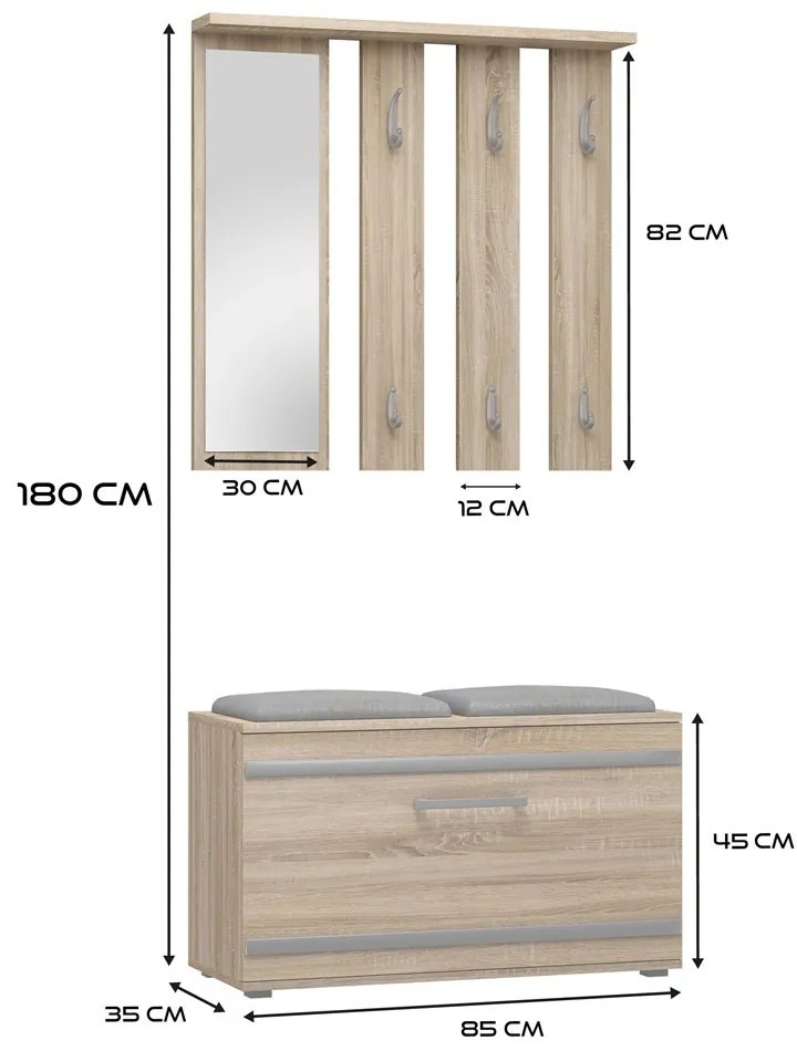 Predsieňová zostava Oasis 1 (dub sonoma) (so zrkadlom). Akcia -23%. Vlastná spoľahlivá doprava až k Vám domov. 1132532