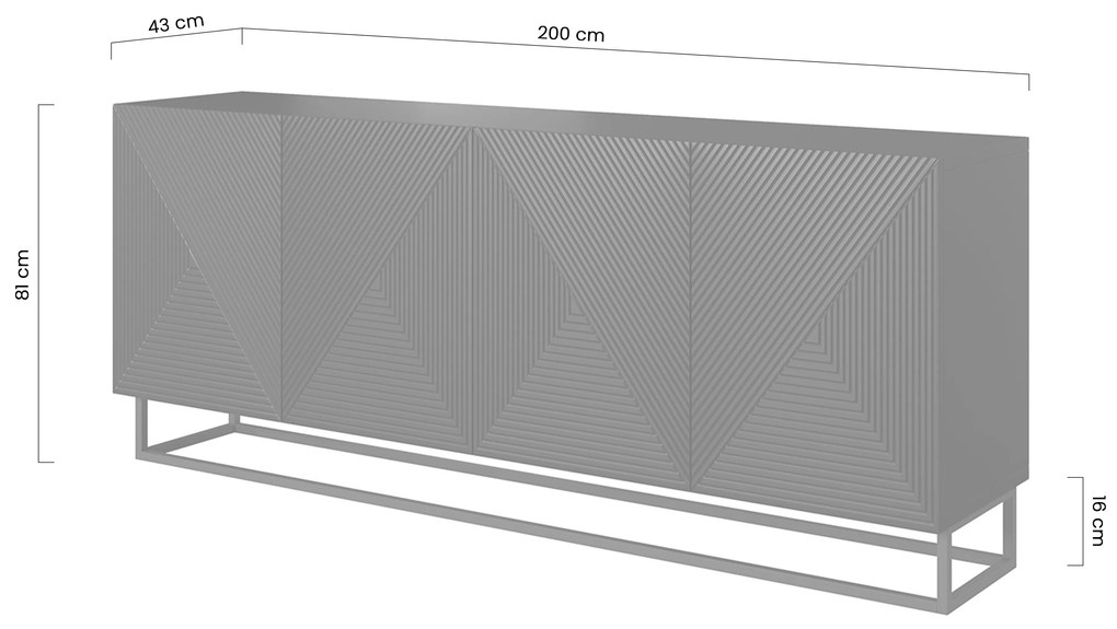 Komoda Asha 200 cm na čiernom kovovom ráme - kašmírová