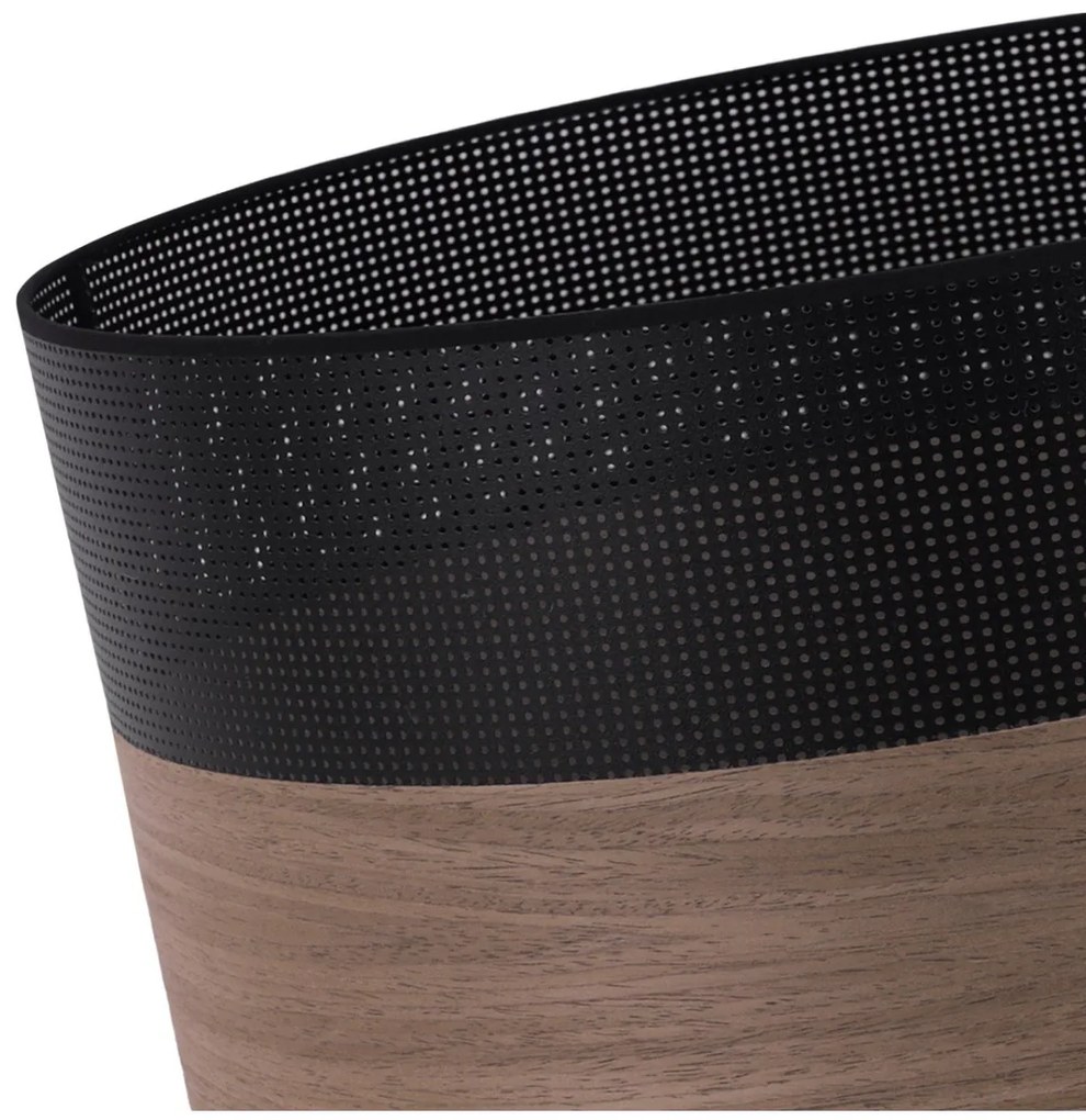 Závesné svietidlo Wood, 1x hnedá orechová dýha/čierne PVC tienidlo, (fi 35cm)