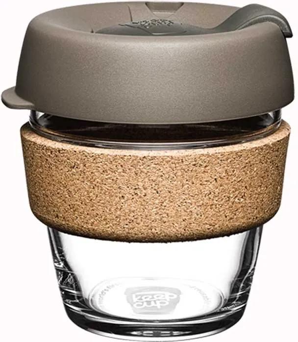 KEEPCUP Dizajnový sklenený cestovný hrnček Cork Brew Latte 177 ml