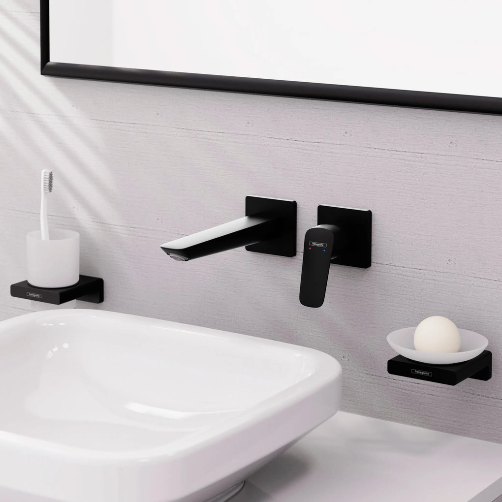 Hansgrohe Logis, páková umývadlová batéria pod omietku, pre montáž na stenu Fine s výtokom 206 mm, čierna matná, HAN-71256670